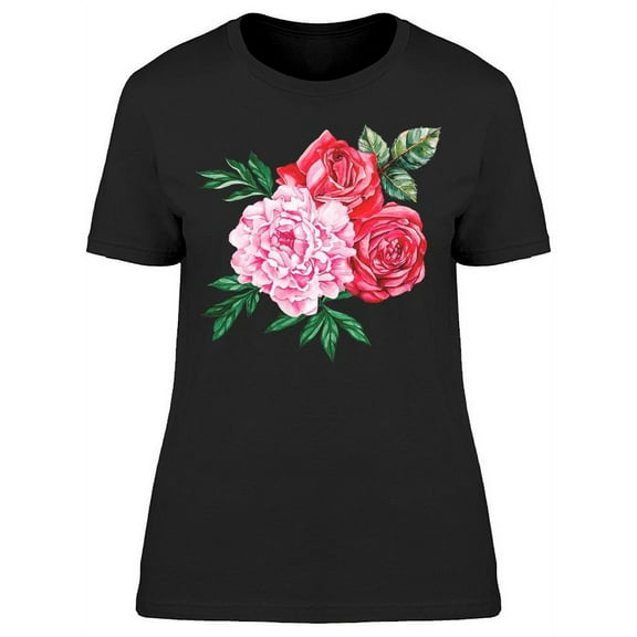 Peony And Red Roses Bouquet T-Shirt Women -Image by Shutterstock, Female Large
