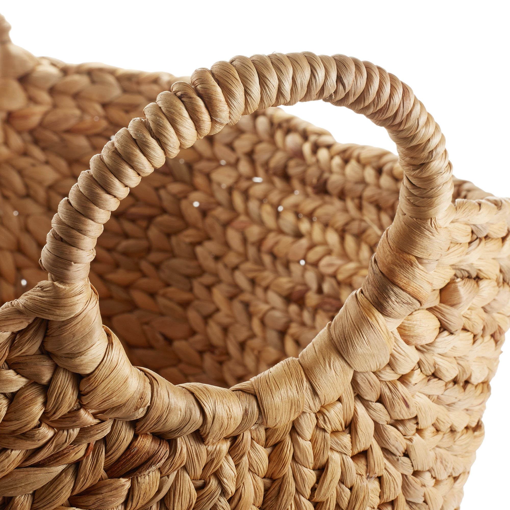 Casafield Set of 3 Boat Baskets with Handles - Natural, Woven Water Hyacinth Storage Organizers for Blankets, Laundry, Bathroom, Bedroom, Living Room
