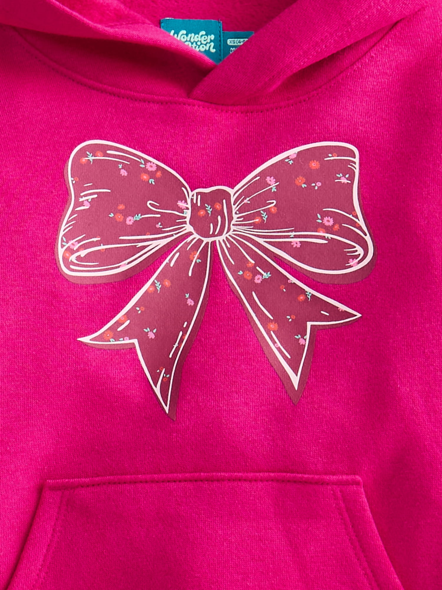 Wonder Nation Girls' Pullover Fleece Hoodie with Long Sleeves, Sizes 4-18 & Plus