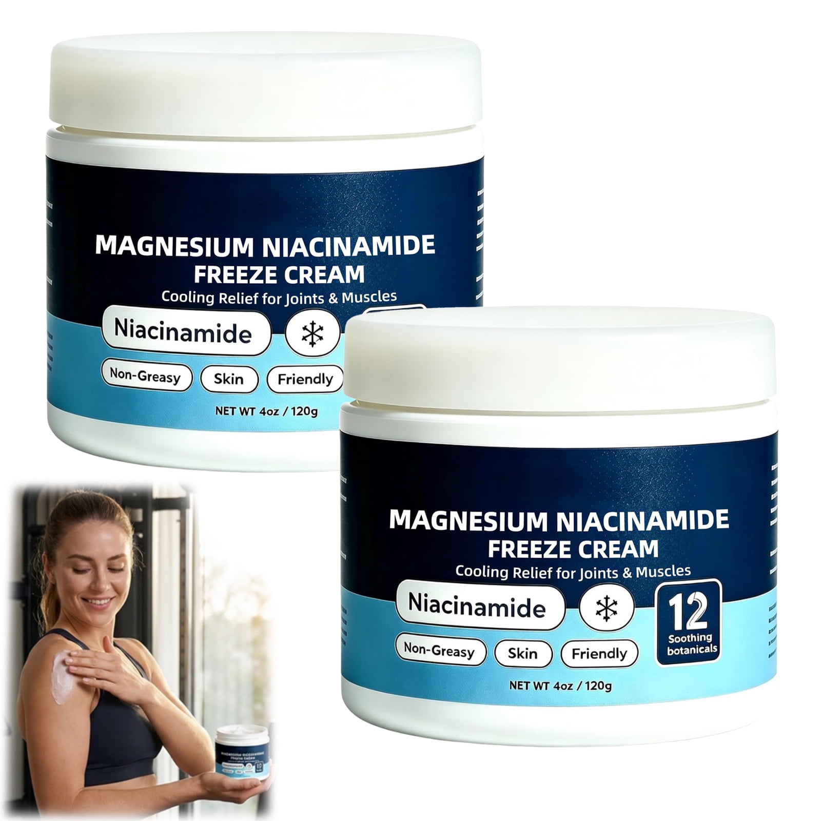Agelore Magnesium Niacinamide Freeze Cream, Cooling Body Cream with 12 Botanicals, Non‑Greasy Fast‑Absorbing for Joints Legs Feet.(2Pcs)