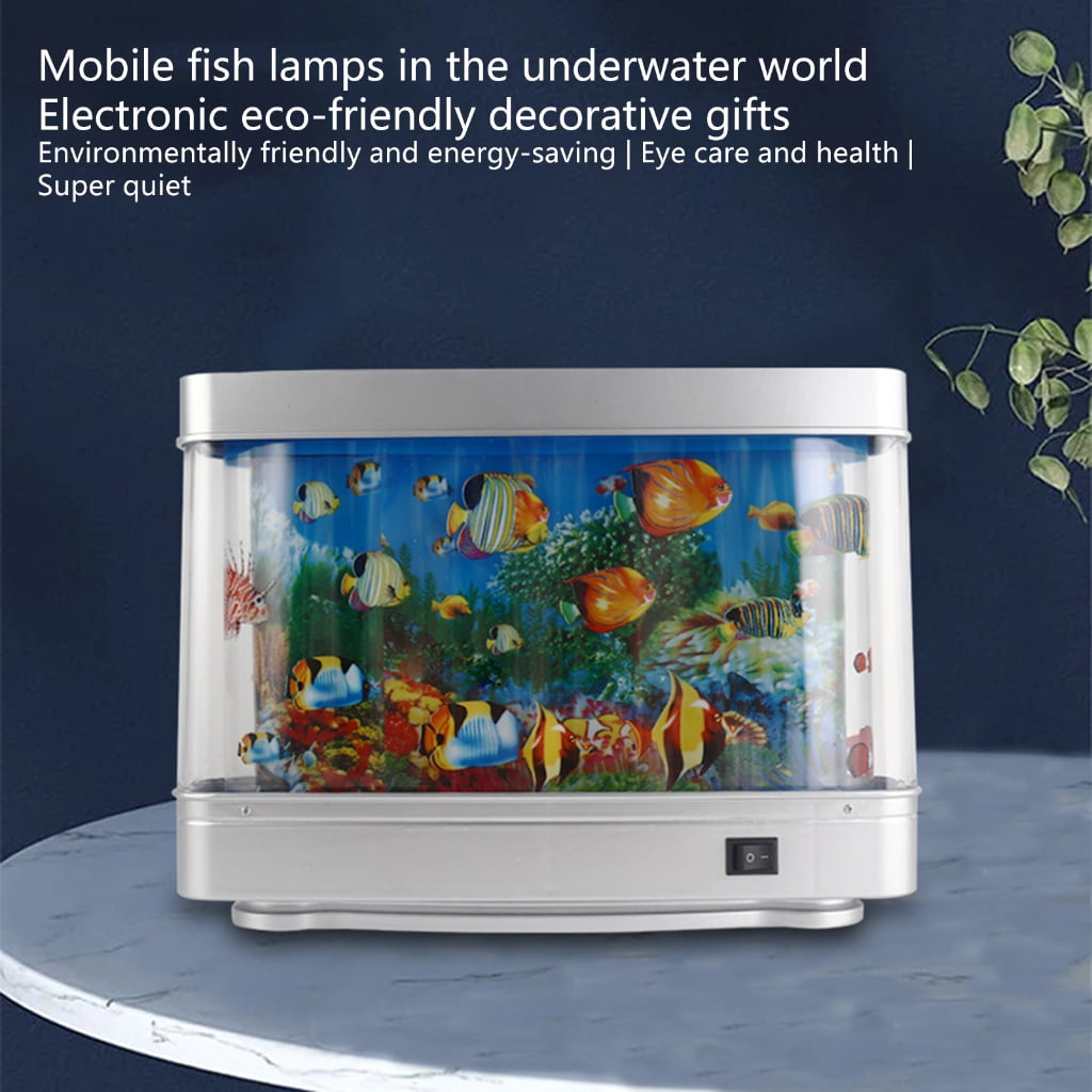 Virtual Aquarium Night Light LED Aquarium Decors Lights Motion Lamp with Moving Fish