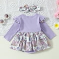 thumbnail image 4 of GPOECD Girls Long Sleeve Easter Rabbit Prints Romper Ribbed Bodysuits Dress Headbands Set Long Sleeve Rompers for Purple-I,6-9 Months, 4 of 6