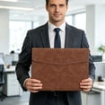 thumbnail image 4 of File Folder,Waterproof Document Pouch,Faux Leather File Organizer with Magnetic Snap for Thin A4 Document Storage,Meeting Documents Arrangement,Brown, 4 of 8