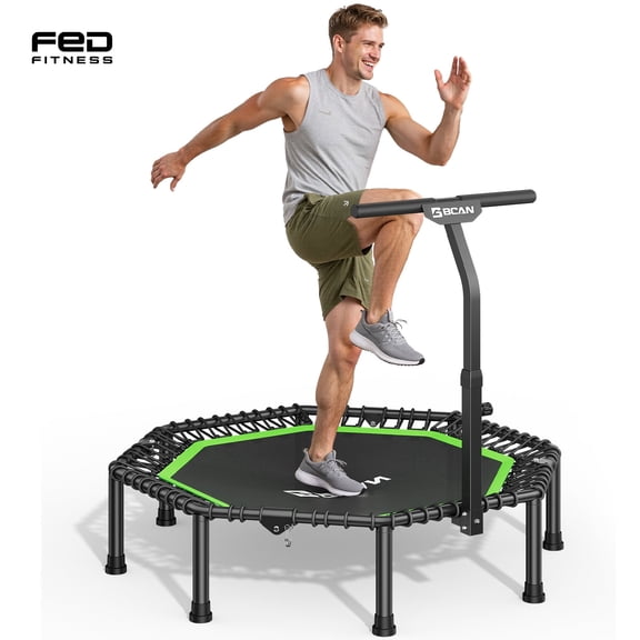 FED Fitness BCAN 51" Rebounder Trampoline for Adults, 450LBS Max Load Fitness Trampoline with Large Jumping Area, Silent Bungee Mini Trampoline with T-Adjustable Handle