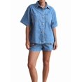 thumbnail image 3 of Womens 2 Piece Outfits Short Sleeve Button Down Crop Blue Jean Shirts High Waist Denim Shorts Sets Light Blue M, 3 of 7