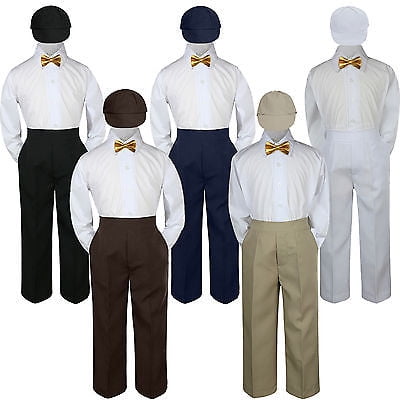 

4pc Gold Bow Tie Party Suit Pants Set Formal Baby Boy Toddler Kid S-7