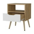 thumbnail image 2 of Nightstand with Open Storage, Natural Oak & White - Modern Scandinavian Bedside Table with Drawer, Bedroom Furniture Natural Wood + 1 Drawer + Bedroom + With Legs + Drawers + Particle Board, 2 of 8