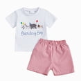 thumbnail image 3 of kaprioy Toddler Boy Clothes Toddler Kid Boy Casual Clothes 6 12 18 24 Months 2T 3T 4T 2Pcs Outfits Short Sleeve Letter birthday boy Embroidery T-Shirt and Gingham Plaid Elastic Shorts, 3 of 6