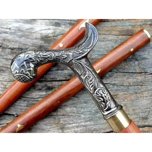 NAUTICALMARTUS BY Vintage Solid Brass Antique Brass Handle Derby Wooden Walking Stick Cane Style Gift