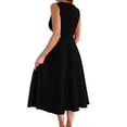 thumbnail image 4 of Miluxas Women's Cocktail Party Evening Dress Wrap V Neck Sleeveless Midi Dress Ruched High Waist A Line Solid Color Swing Dress Wedding Guest Gown Black, 4 of 5