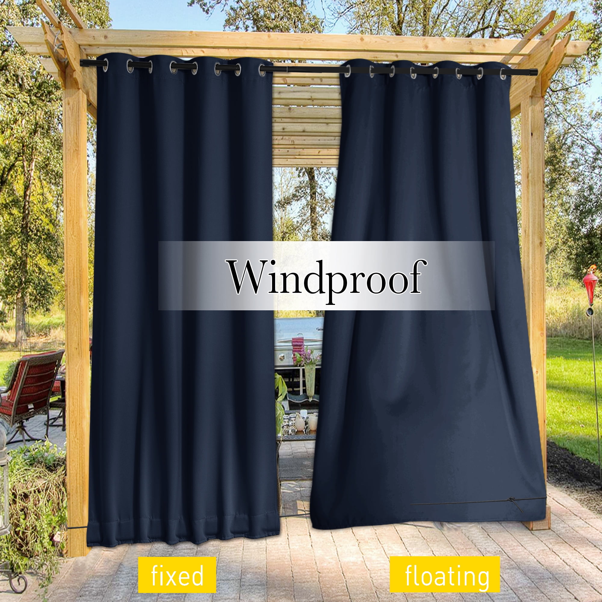 2 Panels Outdoor Curtains For Patio Waterproof, Grommet Windproof Thermal Privacy Sun Blocking Curtains For Gazebo, Pergola, Porch | TR
