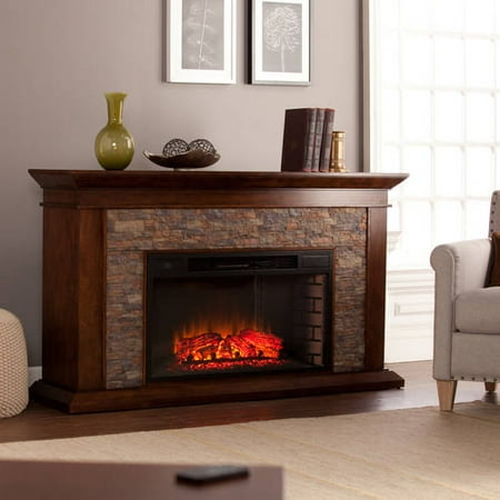 Bentley Electric Fireplace with Faux Stone Whiskey Maple - Walmart.com