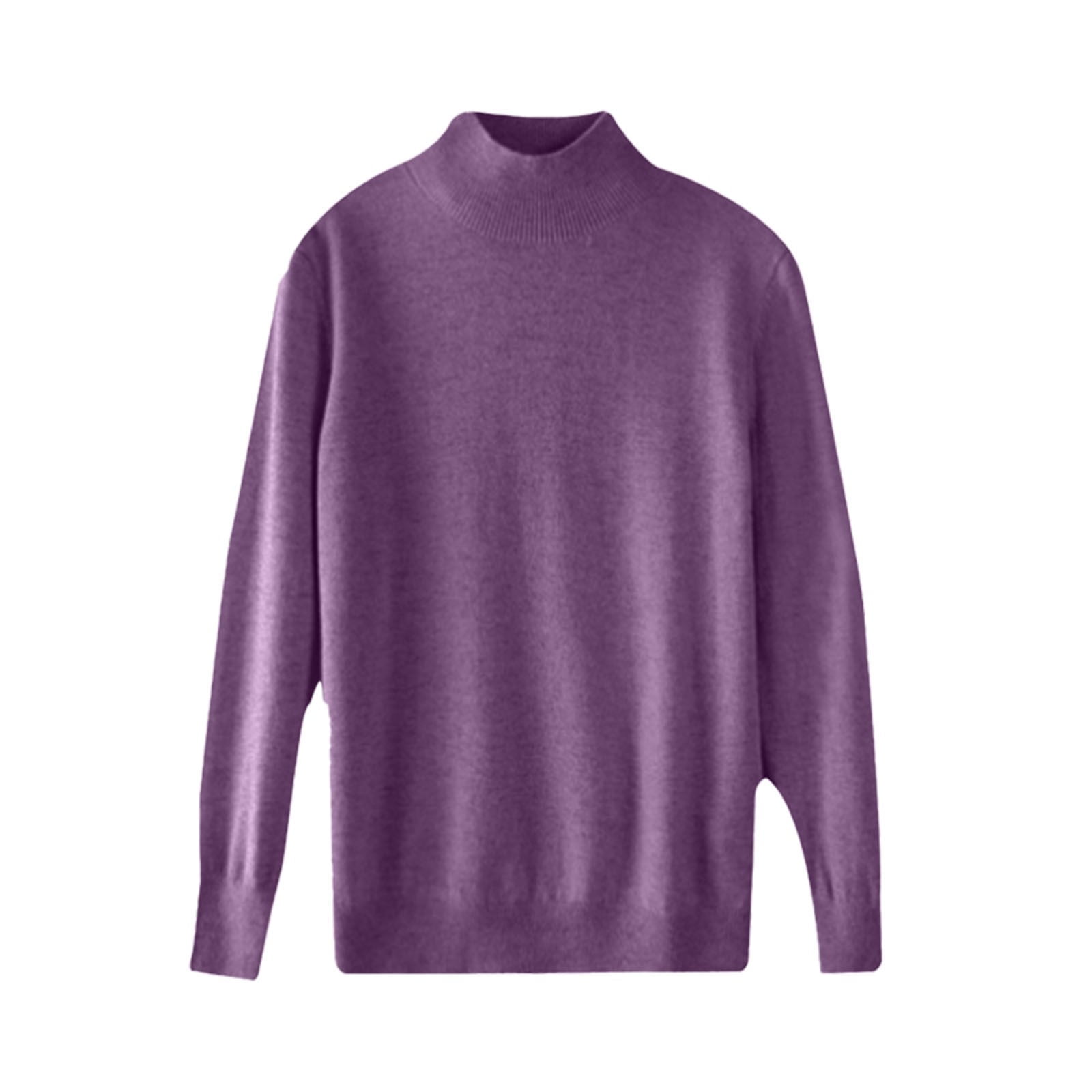 Purple Polyester Solid Turtleneck Loose Women's Pullover Sweater
