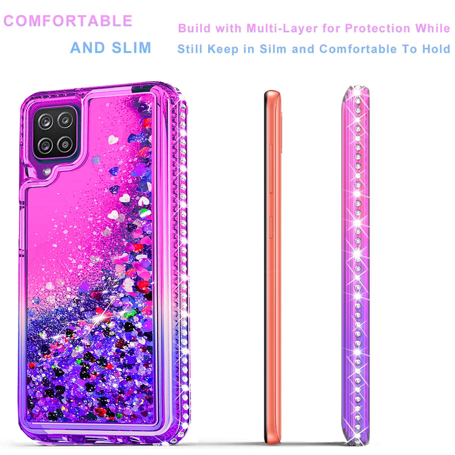 militie IJver virtueel Samsung Galaxy A41 5G Case, [Not Fit Samsung A41/A40], Liquid Floating  Glitter Quicksand Bling with Spot Diamond Cover - Pink / Purple -  Walmart.com