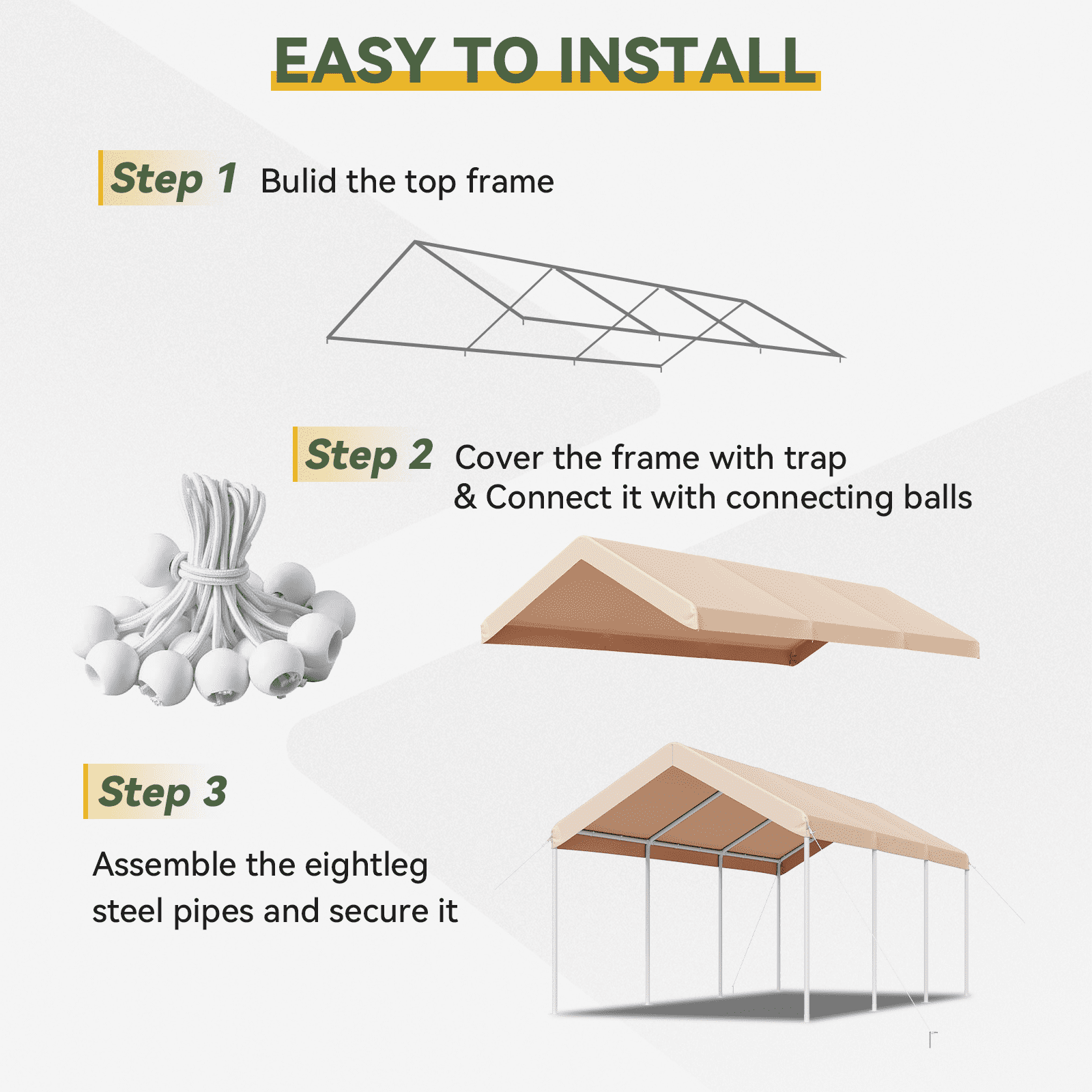 Aoxun 10x20 FT Heavy-Duty Portable Carport, Outdoor Car Canopy Shelter with Waterproof Tarp & Wind Resistant Design, Galvanized Steel Frame for Vehicle, RV, Boat, Truck Cover (Khaki)