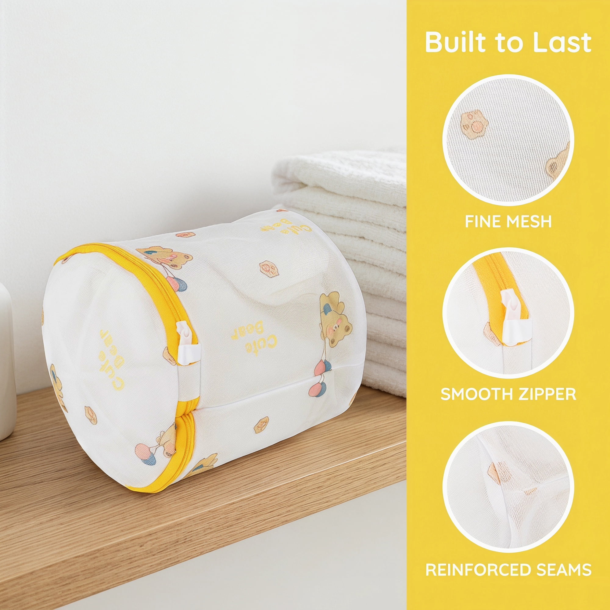 Polyester Mesh Durable Zipper Closure Laundry Bags for Delicates Yellow 6Pcs