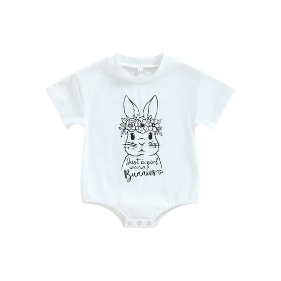 Easter Baby Girl Clothes Top 3 6 12 18 24 Months Summer Short Bodysuits Infant Bunny Onesie Newborn Tees (Pink, 12-18 Months)