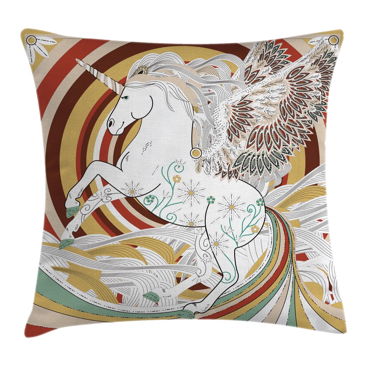 Unicorn Throw Pillow Cushion Cover, Pop Art Culture Graphic of Ancient Unicorn with Angel Wings
