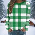 thumbnail image 2 of YUGYXL Womens Sweatshirt Plaid Check Crewneck Top Long Sleeve Loose Fit Pullover Casual Fashion Weekend Sweatshirt Army Green Sweatshirt M, 2 of 7