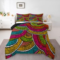 Homewish Geometric Stripes Lines 3 Pieces Queen Comforter Set for Female Men Teens,Retro Vintage Aesthetic Ultra Soft Bedding Sets,Minimalist Abstract Art Bedding Comforter Set