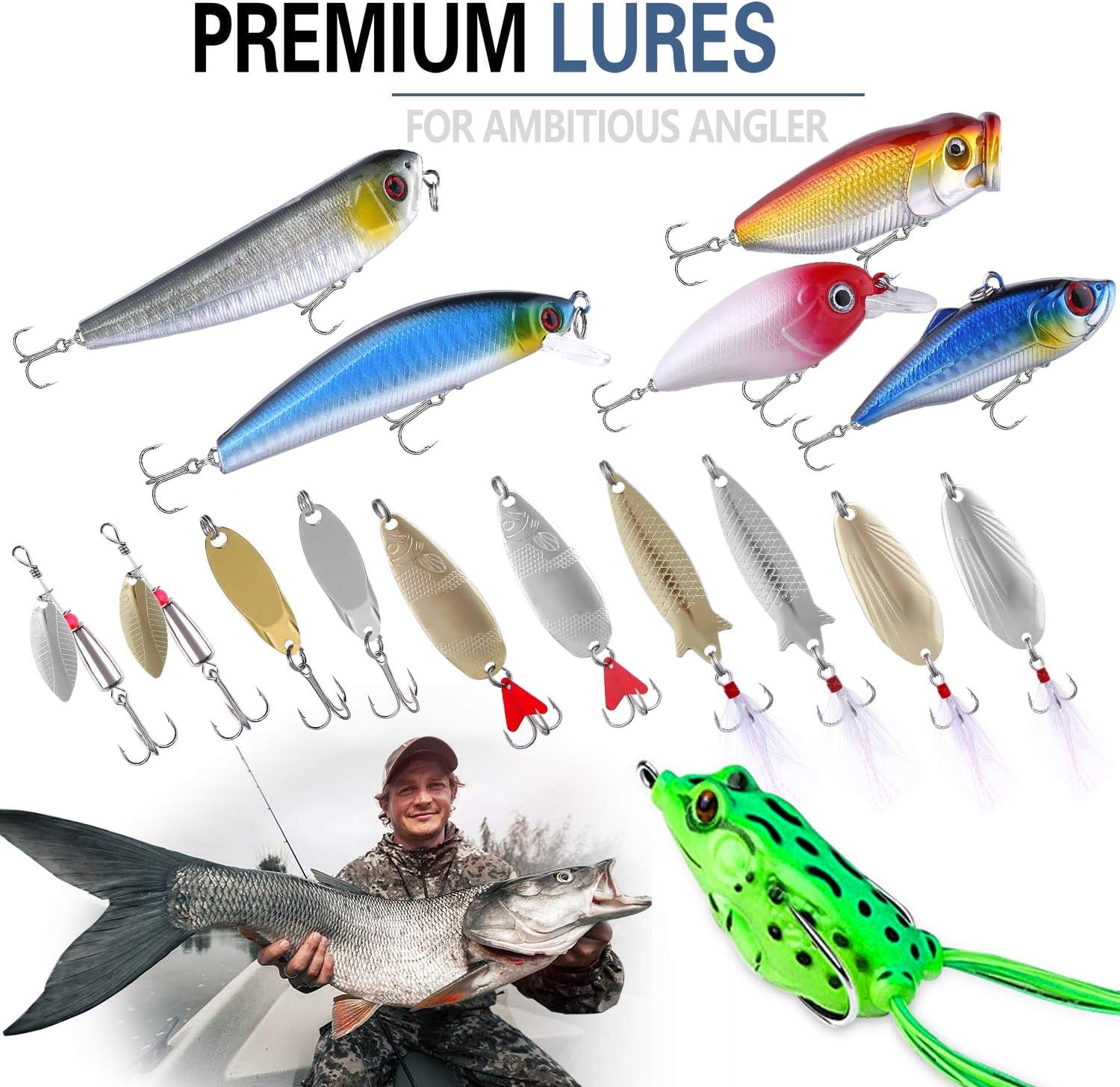 MRSXXNTY  Fishing Lures Baits Tackle Including Crankbaits, Spinnerbaits, Plastic Worms, Jigs, Topwater Lures, Tackle Box and More Fishing Gear Lures Kit Set,302Pcs Fishing Lure Tackle