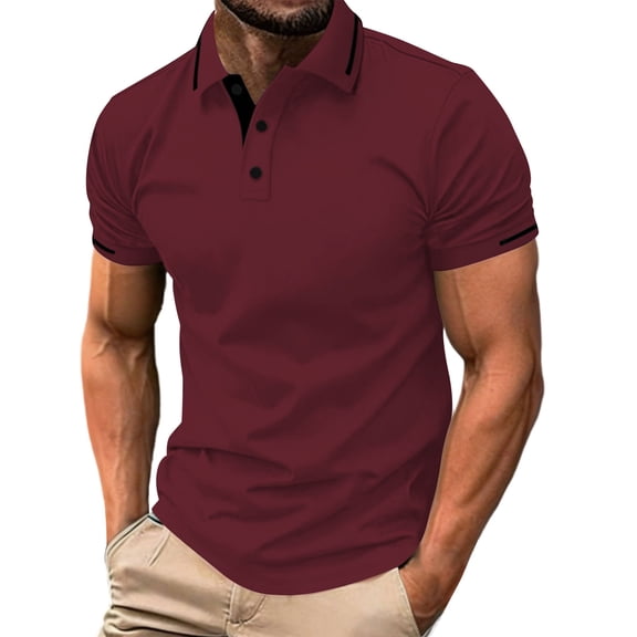 YODETEY Men’s Classic Performance Polos with Pocket, Collar Casual Shirts,Big and Tall Wine,Size S-3XL