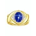 thumbnail image 3 of RYLOS Rings for Women 14K Yellow Gold Ring XOXO Hugs & Kisses 9X7MM Gemstone & Diamond Ring Blue Star Sapphire Jewelry for Women Size 9, 3 of 7