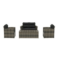 WestinTrends 4-Piece Conversation Set with Back Cushions PE Rattan Furniture, Brown/Gray