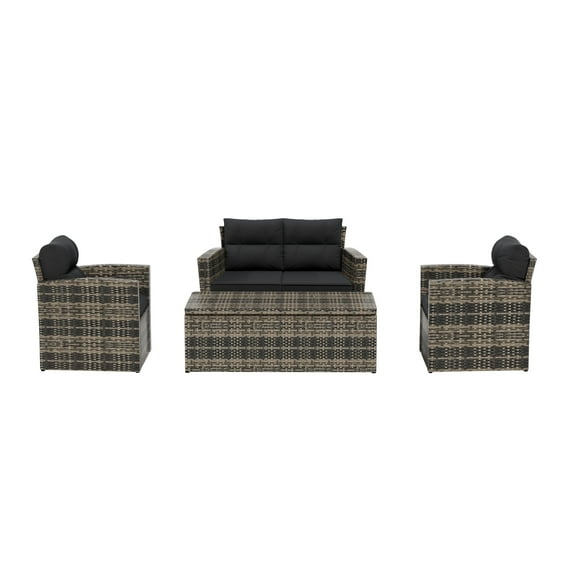 WestinTrends 4-Piece Conversation Set with Back Cushions PE Rattan Furniture, Brown/Gray