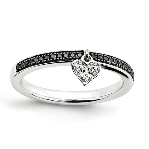 Black and White Diamond Sterling Silver Heart Ring