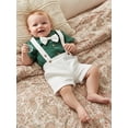 thumbnail image 5 of BemeyourBBs Newborn Baby Boys Summer Clothes Cotton Linen Baptism Day Gentleman Outfit Short Sleeve Bowtie Shirt Romper with Suspender Shorts Set, 5 of 9