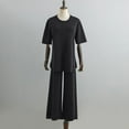 thumbnail image 4 of Summer Sets Women 2 Piece Outfits Women Summer Outfit Clothing Set Female Round Neck Short Sleeve Tops Pants Sets Casual Pant Style S_354 Women's Tracksuits Black One Size, 4 of 4