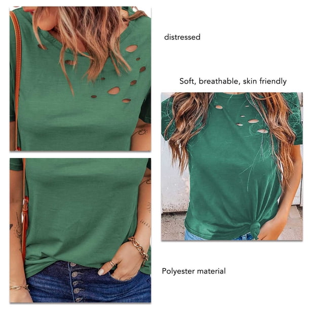 Camiseta Rasgada, Camisetas Desgastadas Material De Poliéster De