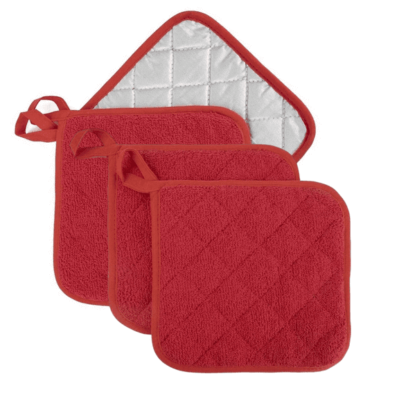 4 Pack Pot Holders for Kitchen Heat Resistant Pot Holders Sets Oven Hot Pads Terry Cloth Pot Holders for Cooking Baking(7"*7",RED)
