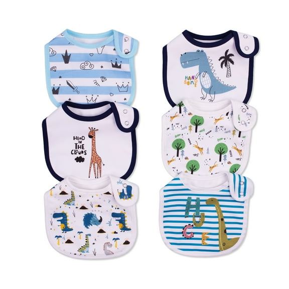 6 Pack Waterproof Cotton Baby Bibs for Girls Boys for Drooling Eating with Adjustable Buttons