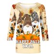 thumbnail image 4 of Halloween Women 3/4 Sleeve Tops Elbow Length Boatneck Cute Pumpkin Graphic Tshirt Three Quarter Sleeve Casual Blouse, 4 of 5