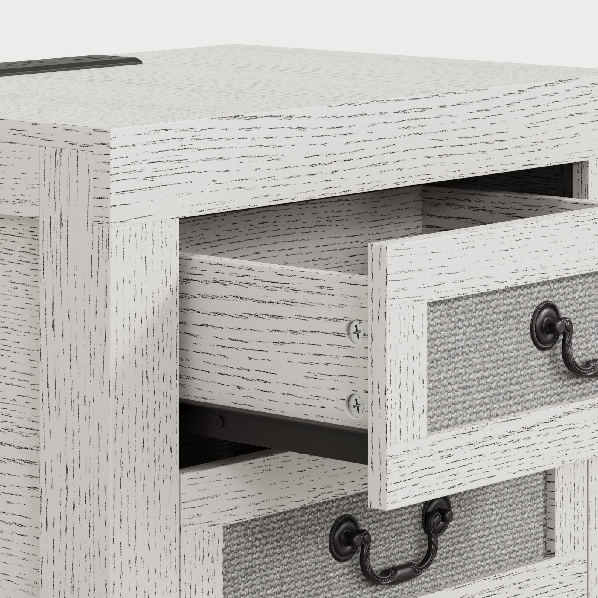 Spruce & Spring Modern Transitional Nightstand, 2-Drawer End Table with Charging Station, Fabric Drawer Front, White Oak Wood Finish