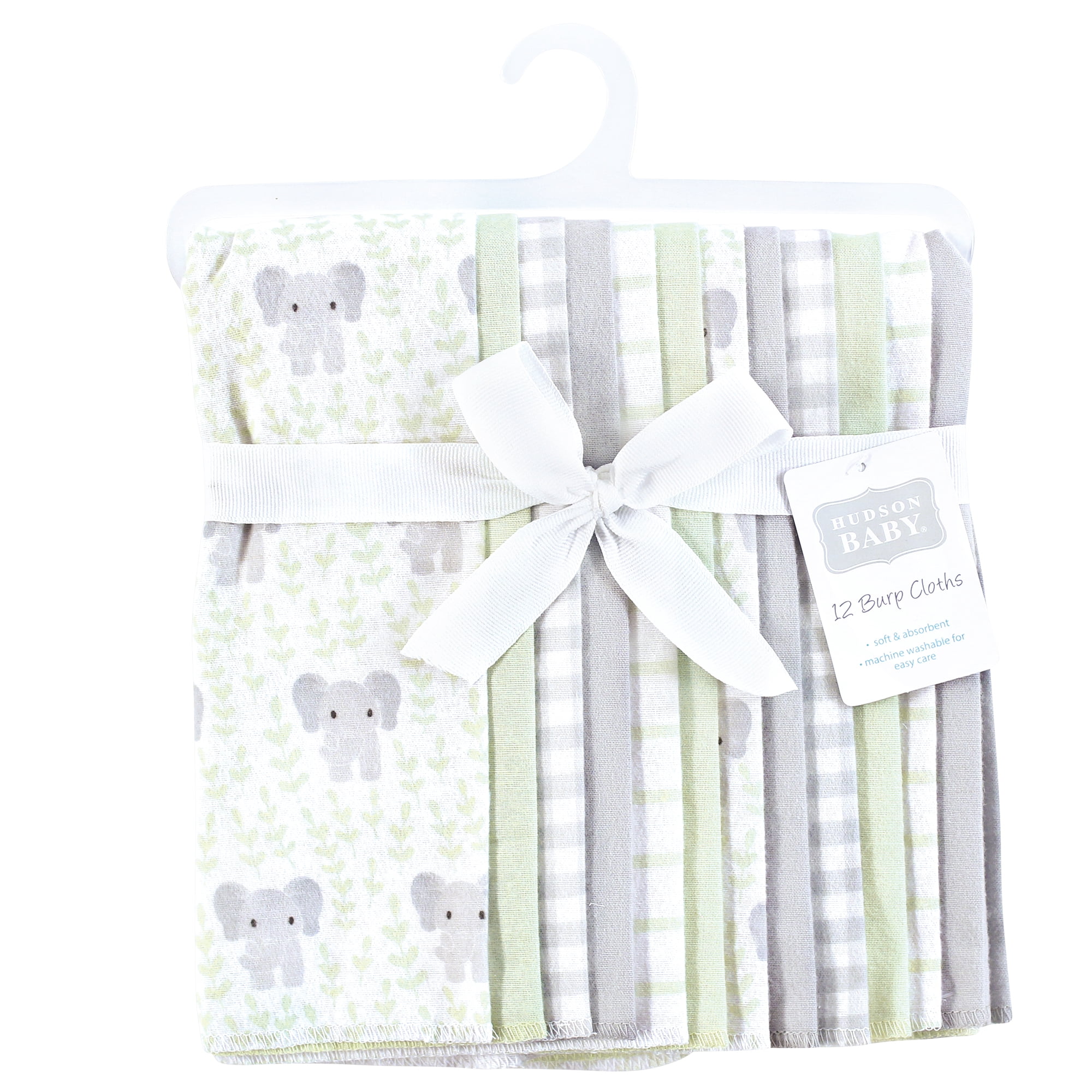 Hudson Baby Unisex Baby Cotton Poly Flannel Burp Cloths Bundle, Leafy Elephant, One Size