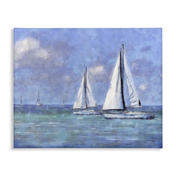 Stupell Industries Rustic Lodge Sailboats Drifting Vivid Blue Sky Canvas Art, 30 x 24, by Nina Blue