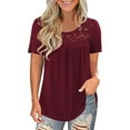 thumbnail image 1 of IDALL Hauts de Maternité Grande Taille Hauts d'Été Hauts en Dentelle Unie Col Rond Manches Courtes T-Shirt Blouse Hauts pour Femmes Manches Courtes Hauts en Dentelle pour Femmes 1 Pce Rouge S, 1 of 3