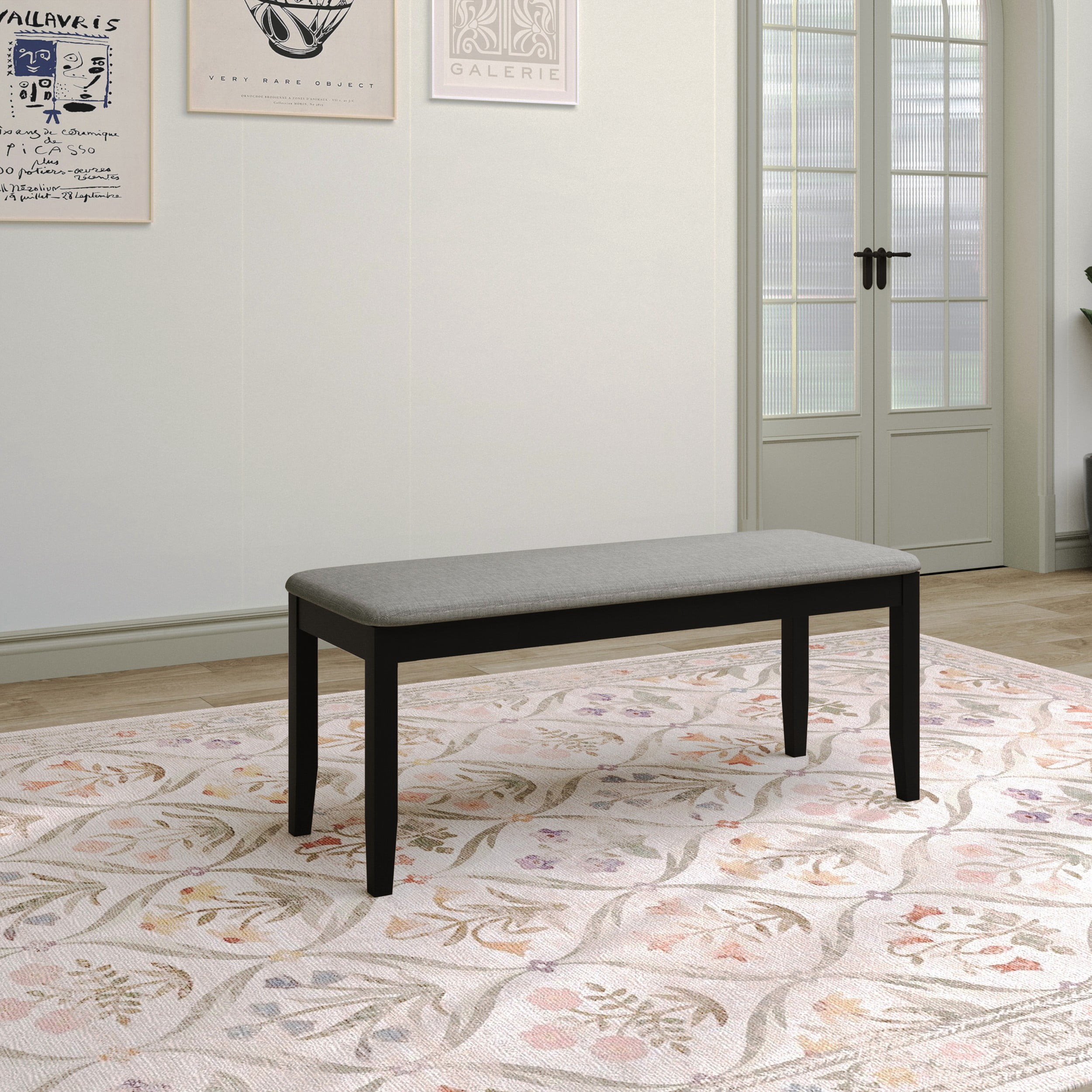 Home Design Ouray Dining Bench, Black - Upholstered Seat, Wood Grain Embossed, Sturdy Construction