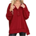 thumbnail image 2 of Titcea Sweatshirt for Women Oversized Solid Color V-Neck Button Long Sleeve Sweatshirts Loose Casual Pullover Sweaters, 2 of 9