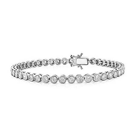 Bridal Clasp Bracelet - 4.2 CTW Bridal Tennis Bracelet Bezel Set Round CZ Sterling Silver 7 Inch Safety Clasp