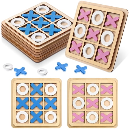 NCQ 6 Pieces Wooden Tic Tac Toe Game Mini Board Game XO Chess Board Family Toys Birthday Party Favors, Goody Bag Stuffers(Classic Color)