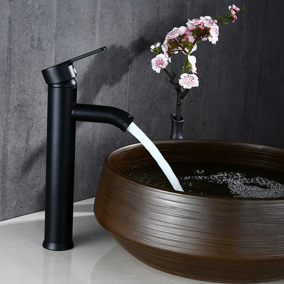 TABLZONE Black Waterfall Bathroom Faucet 1-Pack with Cartridge and Water-Saving Feature for Home Bathroom Use
