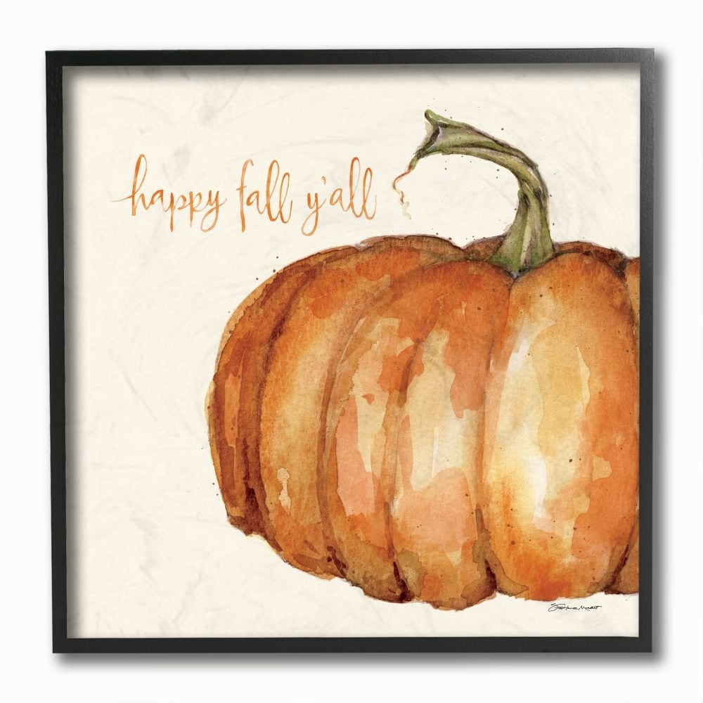 Stupell Industries Happy Fall Yall Autumn Pumpkin Seasonal Design Framed Wall Art by Stephanie Workman Marrott