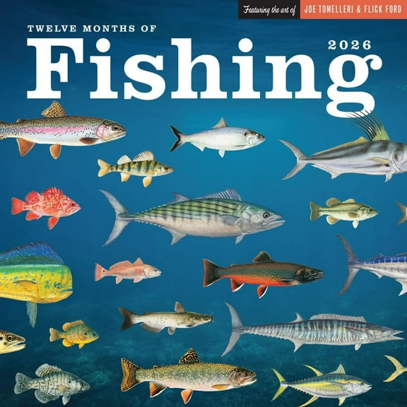 Ziga Media, Fishing Illustrations 2026 Wall Calendar, 12'' X 12'', 12-Month Calendar with Stapled Binding