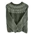 thumbnail image 4 of Sweaters For Women Women's Knitted Isle Print Retro Sweater Casual Loose Crewneck Long Sleeve Lightweight Cropped Pullover Tops Womens Sweaters, 4 of 4
