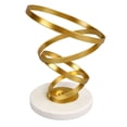 thumbnail image 4 of Escultura abstracta de remolino, base redonda de metal fuerte, elegante escultura geométrica de color dorado para oficina familiar, biblioteca, cafetería, tamaño pequeño y base blanca, 4 of 5
