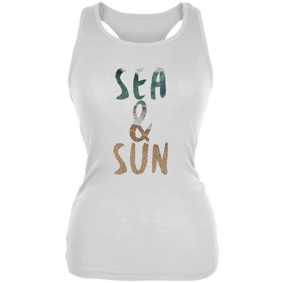 Sea & Sun Summer Beach White Juniors Soft Tank Top - X-Large